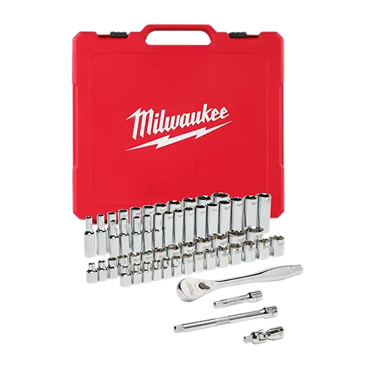 56Pc SAE/Metric 3/8" Dr. 6pt Deep/Shallow Chrome Socket & Ratchet Set [6mm-19mm/1/4"-7/8"] (Milwaukee)