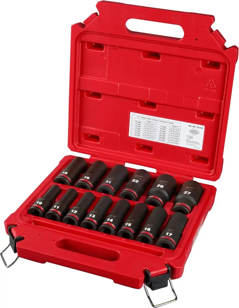 14Pc Metric 1/2" Dr. 6pt Deep Impact Socket Set W/Case [10mm-27mm] (Milwaukee)