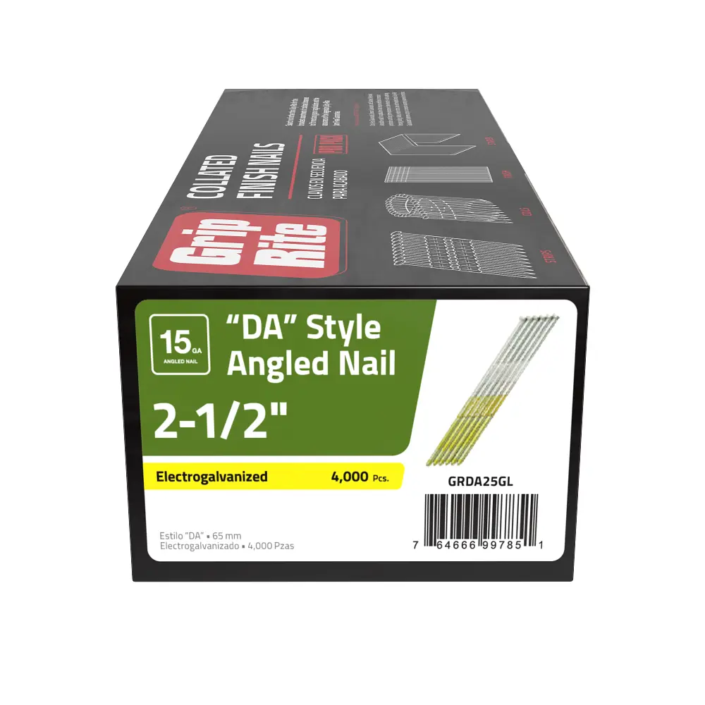 15Ga X 2-1/2" DA Galvanized Angled Finish Nails [4,000 Pk] (Grip-Rite)