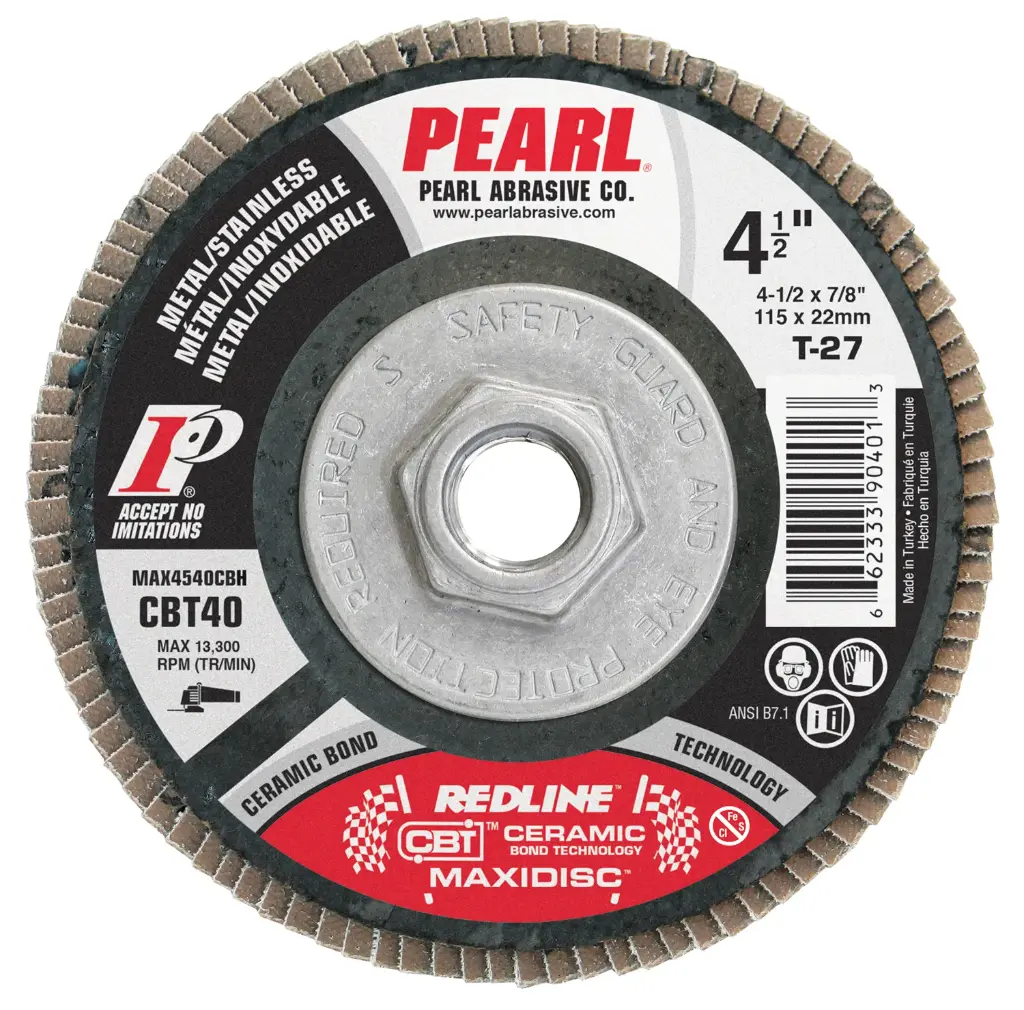 4-1/2" X 5/8"-11 X 40 Grit Redline CBT Ceramic Flap Disc (Pearl)