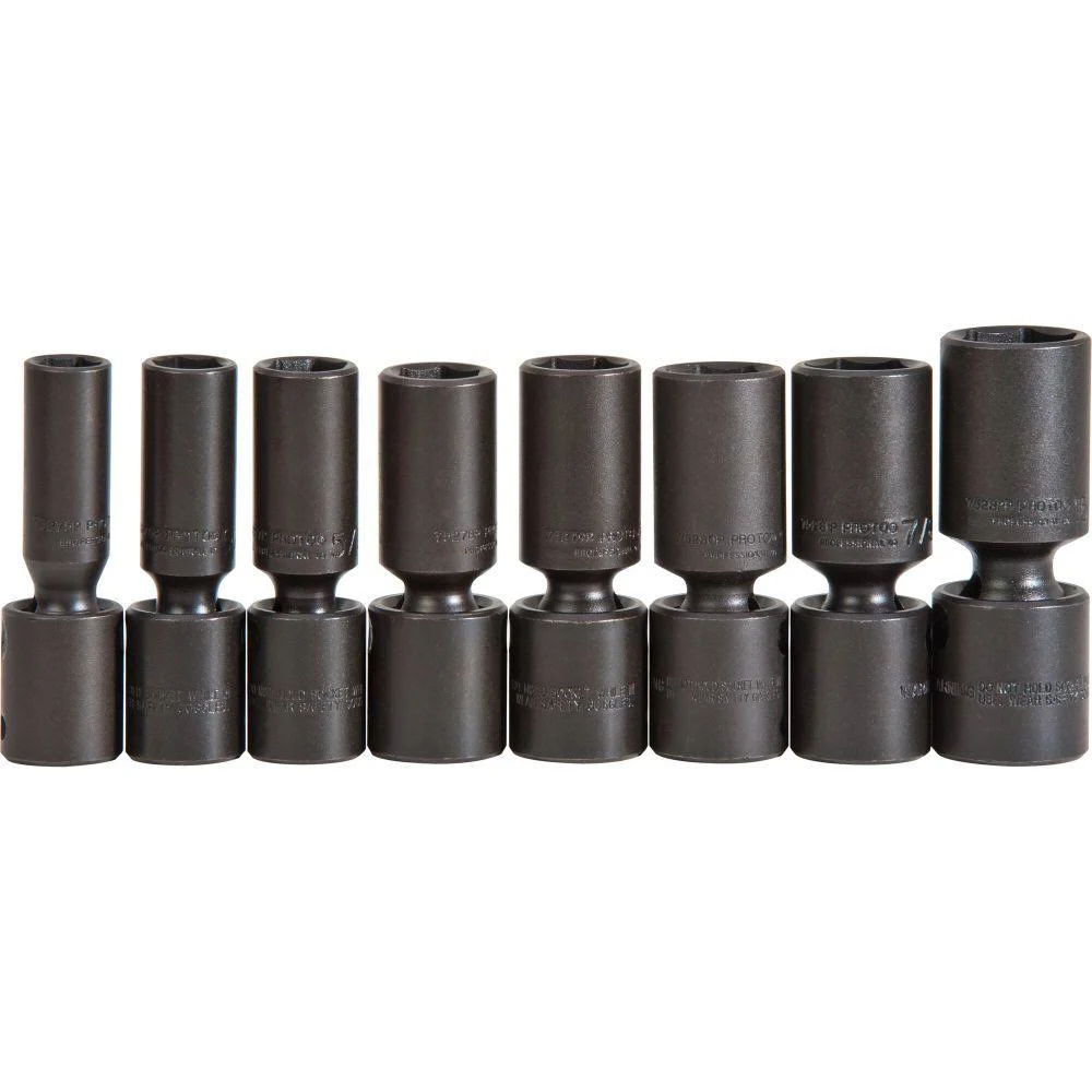 8Pc SAE 1/2" Dr. 6pt Deep Universal Impact Socket Set [1/2"-15/16"] (Proto)