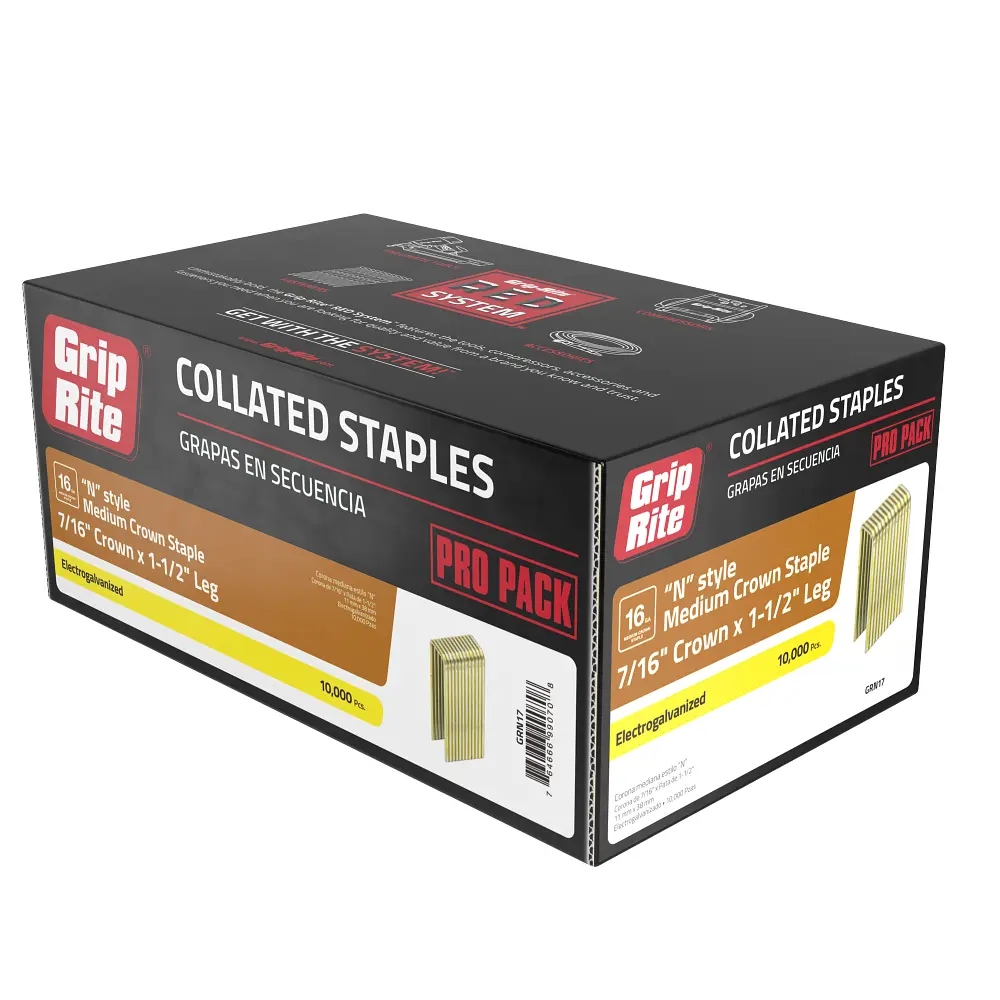 16Ga X 7/16" (Cr) X 1-1/2" (L) Electro Galvanized Staples [10,000pk] (Grip-Rite)