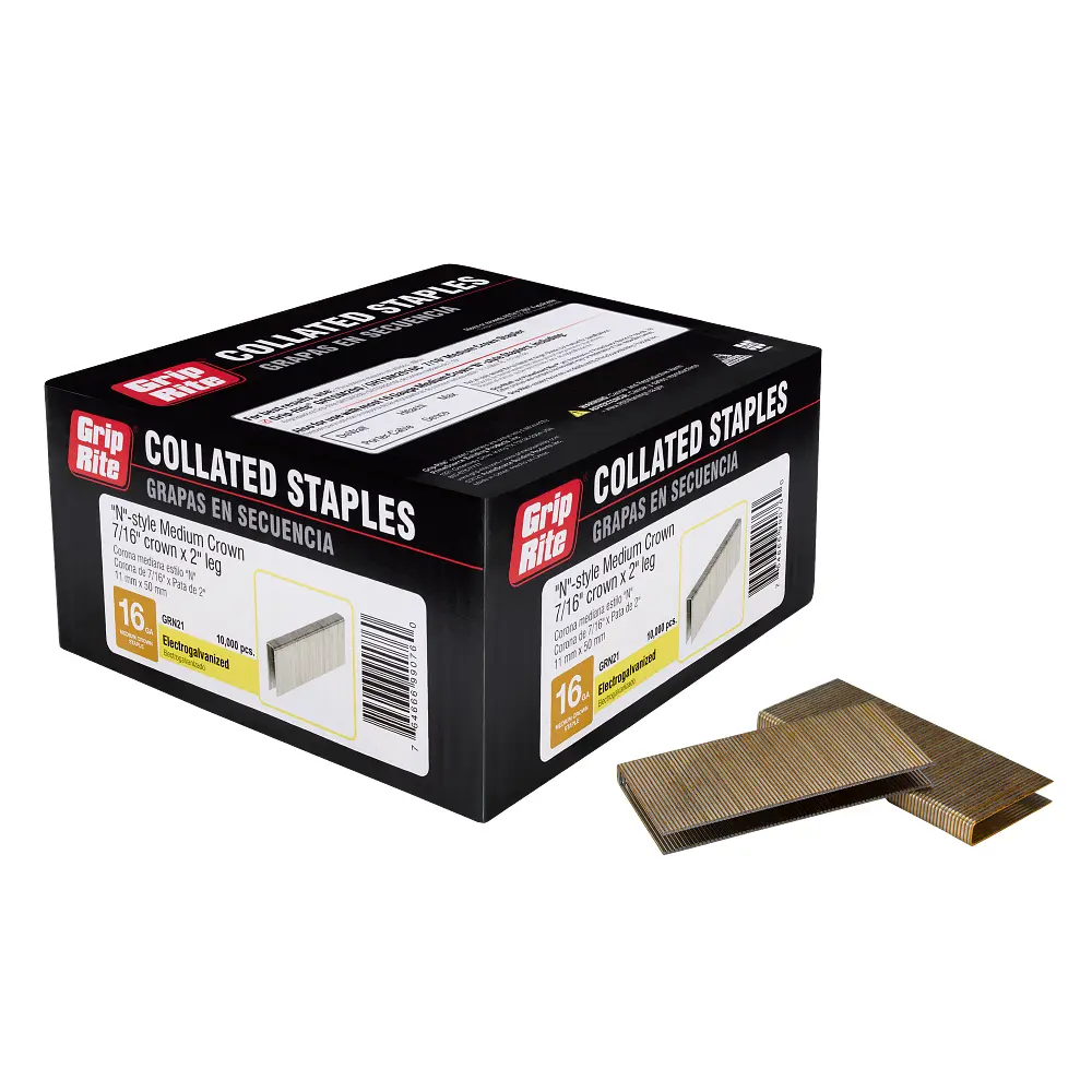 16Ga X 7/16" (Cr) X 2" (L) Electro Galvanized Staples [10,000pk] (Grip-Rite)