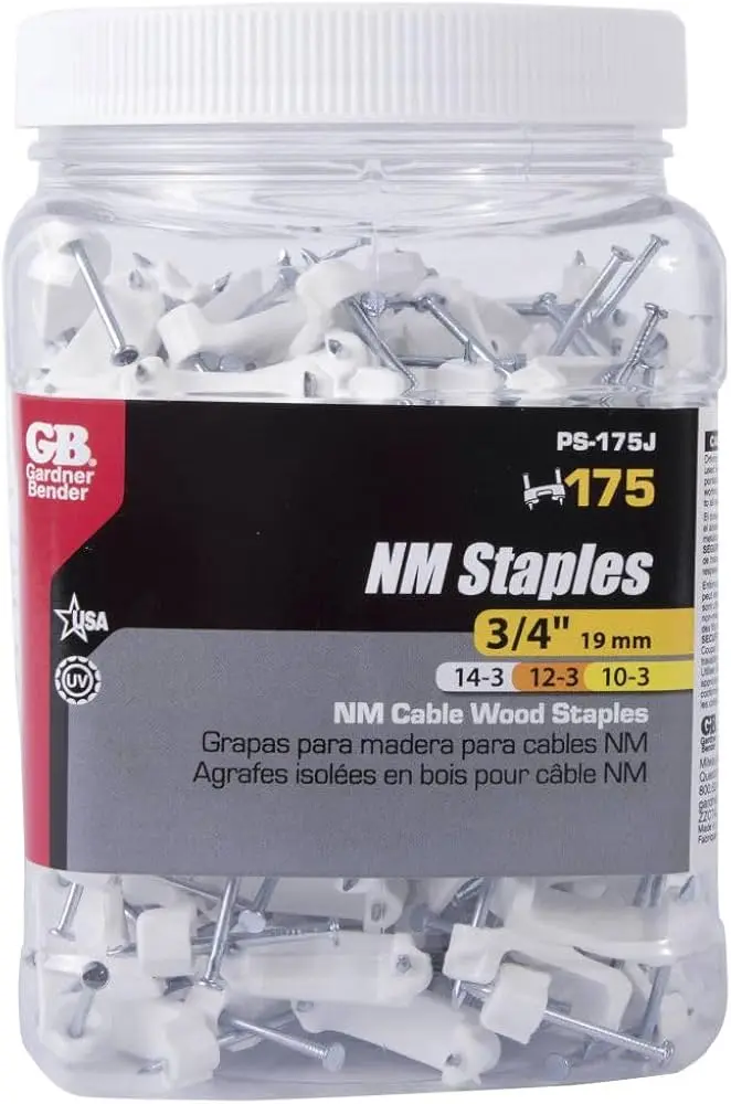 175Pk 3/4" NM Plastic Cable Staple White [Secures 14/3 12/3 10/3] (Gardner Bender)