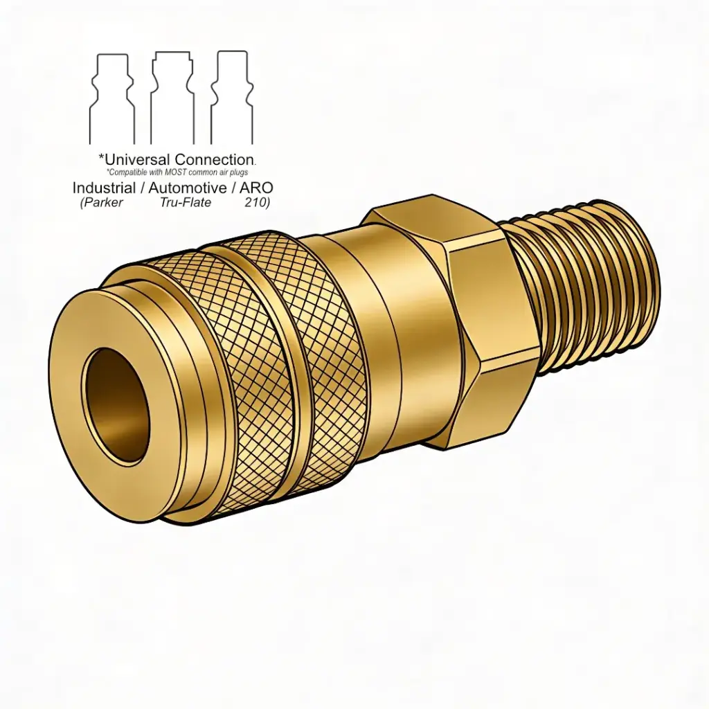 3/8" Universal Air Coupler X 1/4" Male NPT Brass *Compatible W/ARO, Industrial & Automotive Style]