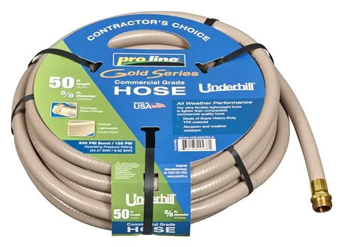 5/8" X 50' Proline GOLD 125psi Pressure 500psi Burst Hose (Underhill/USA)