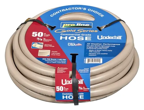 3/4" X 50' Proline GOLD 125psi Pressure 500psi Burst Hose (Underhill/USA)