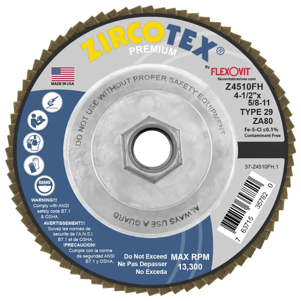 4-1/2" X 5/8-11 T-29 80 Grit Zircotex Flap Disc (Flexovit USA)