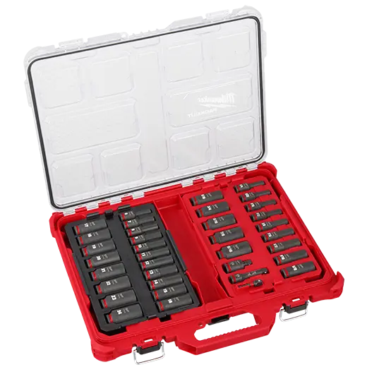 31Pc SAE/Metric 1/2" Dr. Deep Impact Socket Set [3/8"-1-1/2" & 10mm-24mm] in PACKOUT Organizer (Milwaukee/SHOCKWAVE)