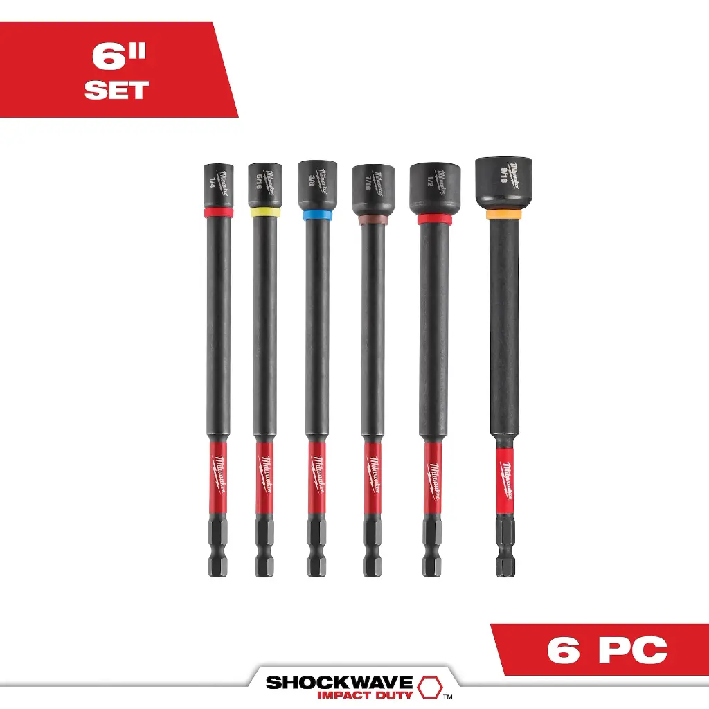 6Pc 6" Long Magnetic Nut Driver Set [1/4"-9/16"] (Milwaukee/SHOCKWAVE)