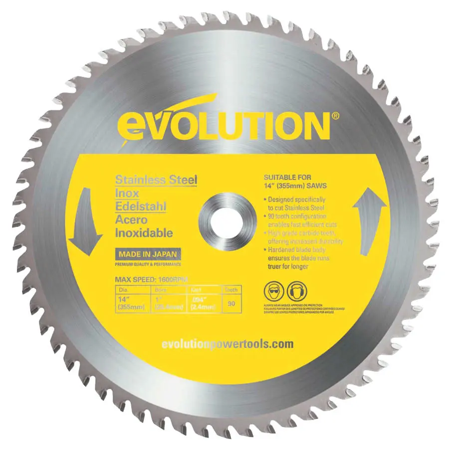 14" X 90T X 1" Arbor Stainless Cold Cut Circular Saw Blade (Evolution)
