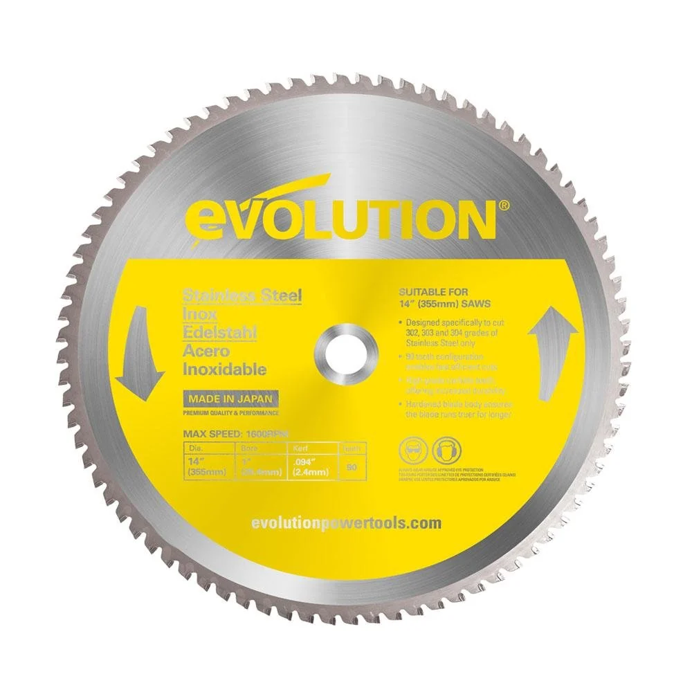 14" X 90T X 1" Arbor Stainless Cold Cut Circular Saw Blade (Evolution)