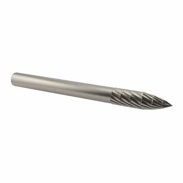 1/8" [3/8" Long Cut] Double Cut Tree Pointed End Carbide Burr 1/8" Shank