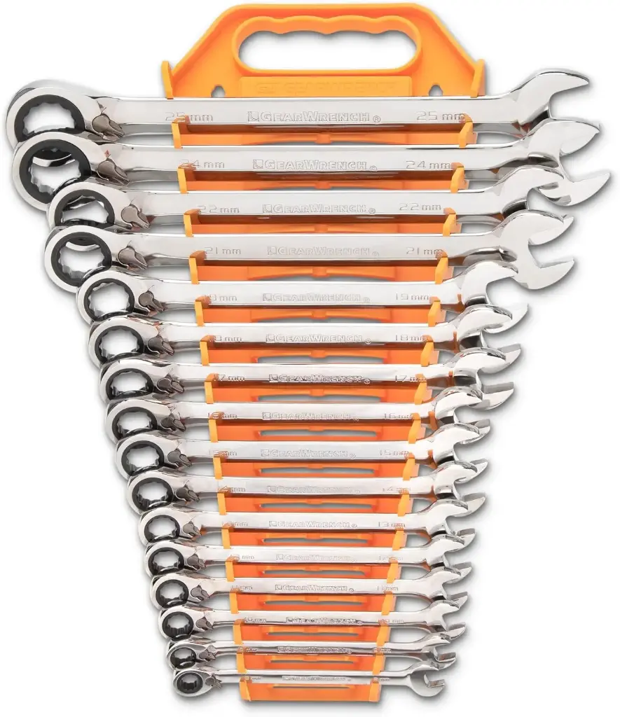 16Pc Metric Reversible Ratcheting Combination Wrench Set [8mm-26mm] (Gearwrench)