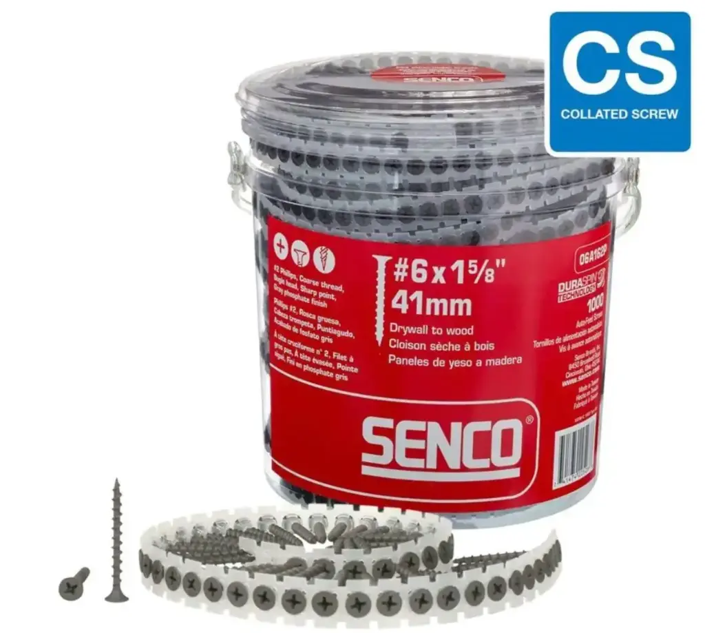 1000Pk Collated #6 X 1-5/8" Flat Hd Phil Drywall Screw (Senco)