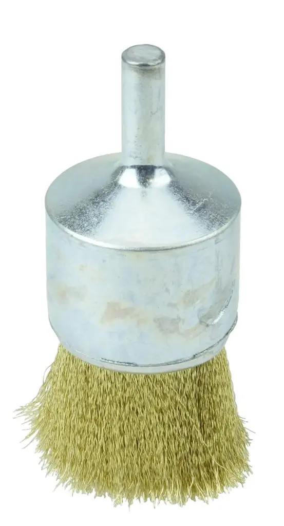 1" X .005 Brass 1/4" Stem-Mounted Crimped Wire End Brush [10128]