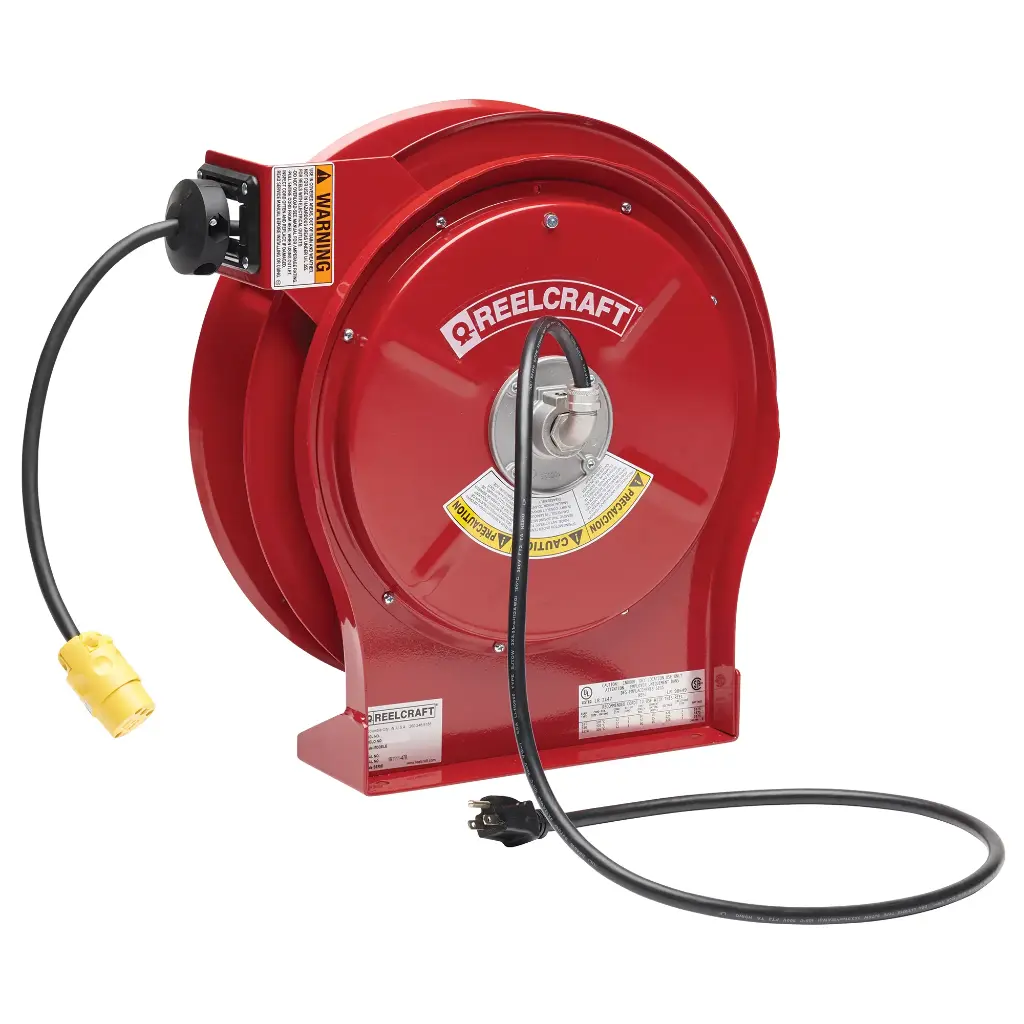 50Ft 12/3 Retractable Extension Cord Reel W/Single Receptacle Outlet [15A] (Reelcraft)