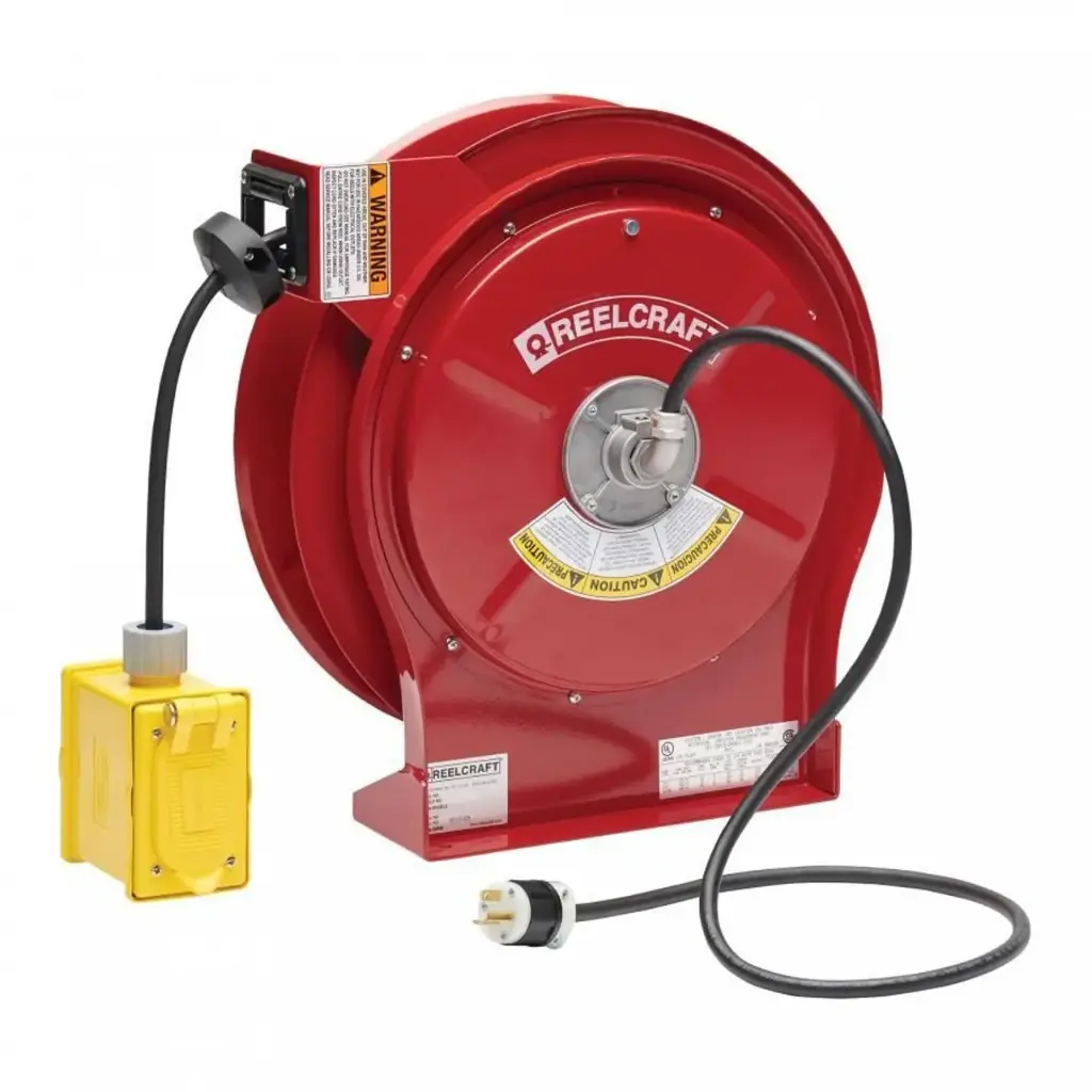 50Ft 12/3 Retractable Extension Cord Reel W/Duplex Outlet Box W/GFCI [15A] (Reelcraft)