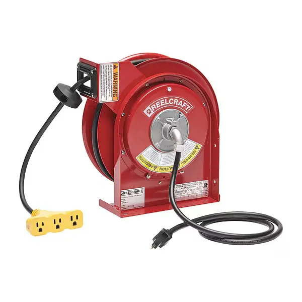 45Ft 12/3 Retractable Extension Cord Reel W/Triple Tap Outlet [15A] (Reelcraft)