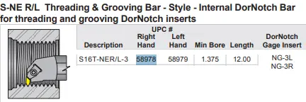Right Hand Threading Bar DorNotch End Mount Style 3/8 Max Bore (Dorian Tool Intl) #S16T-NER-3