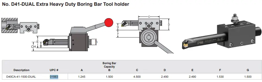 No.41 Extra Heavy Duty Boring Bar Tool Holder 1-1/2" Dual Locking Style (Dorian Tool Intl) #D40CA-41-1500-DUAL