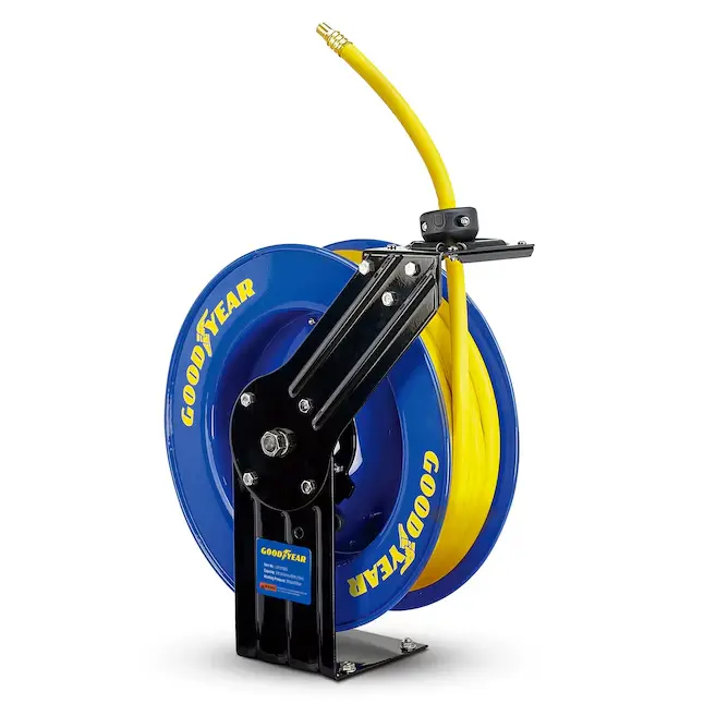 3/8" X 50Ft Single Arm Retractable Air Hose Reel [300 Max PSI] 1/4" NPT Ends (Goodyear Industrial)