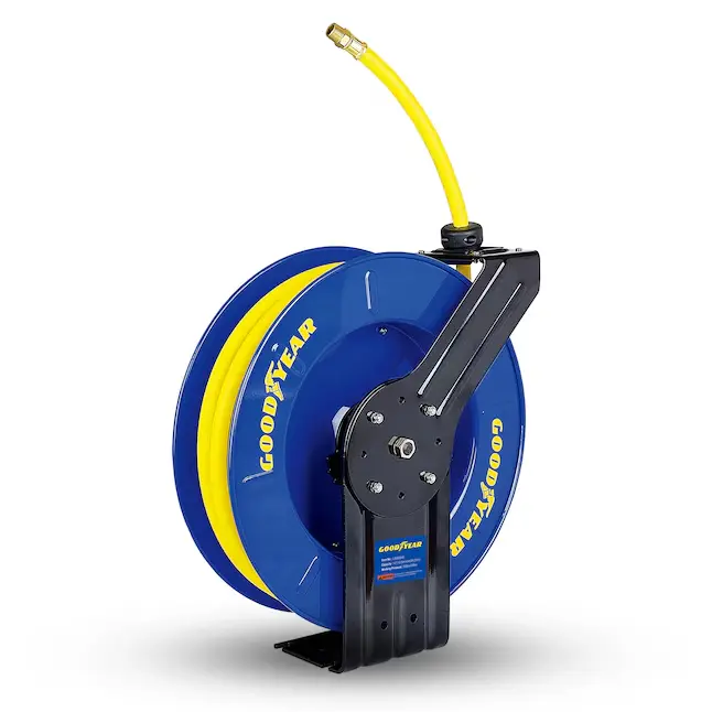 1/2" X 65Ft Single Arm Retractable Air Hose Reel [300 Max PSI] 3/8" NPT Ends (Goodyear Industrial)