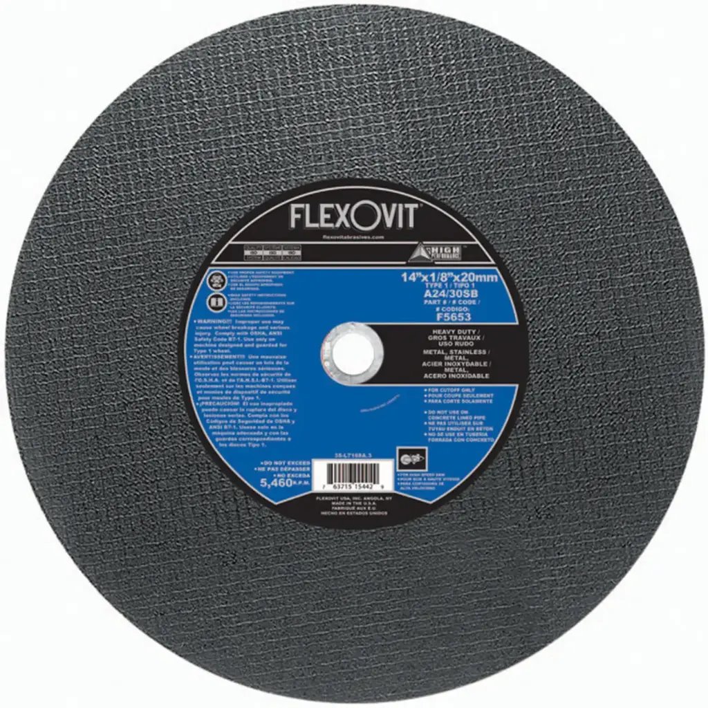 14" X 1/8" X 20mm Arbor High Speed Cut-Off Wheel Type 1 (Flexovit USA)
