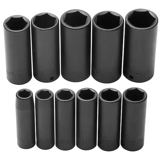 11Pc SAE 1/2" Dr. Deep Impact Socket Set 6pt [1/2"-1-1/8"] (Proto/USA)