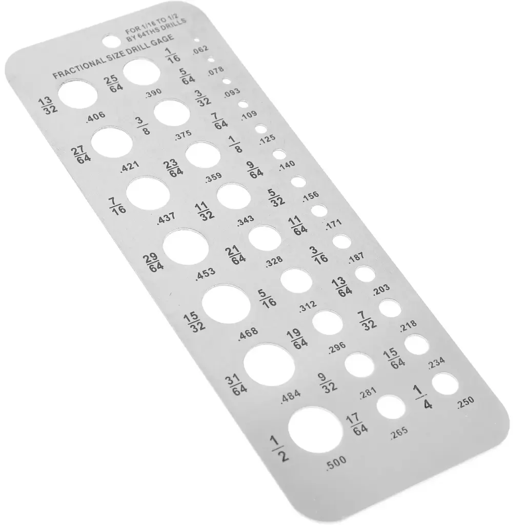 1/16" to 1/2" by 64ths Metal Drill Bit Gauge