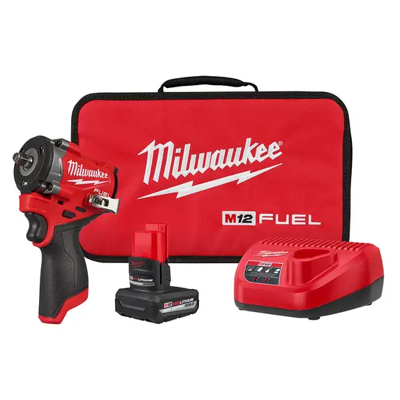 M12 3/8" Stubby Impact Wrench Kit W/[1] 5.0 High Output Battery, Charger & Case (Milwaukee)