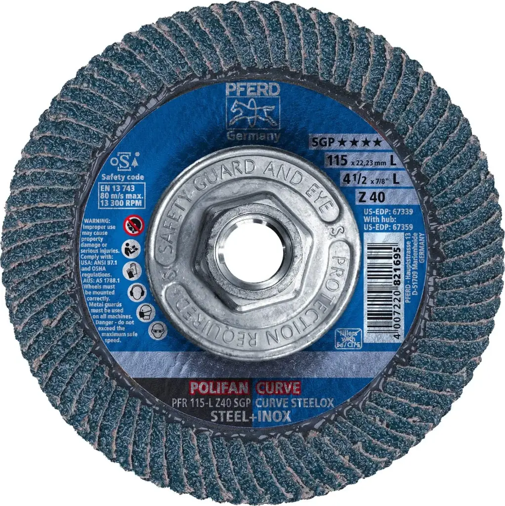 4-1/2" X 5/8"-11 X 40Grit Polifan SGP Zircon Curve Flap Disc Zirconia Alumina (Pferd)