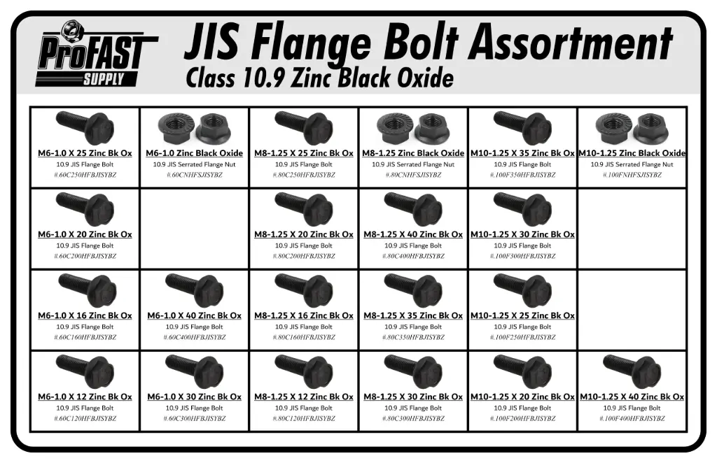 229Pc. 10.9 JIS Black Zinc Hex Flange Bolt Assortment in Large 24 Compartment Drawer (Pro-Kit)