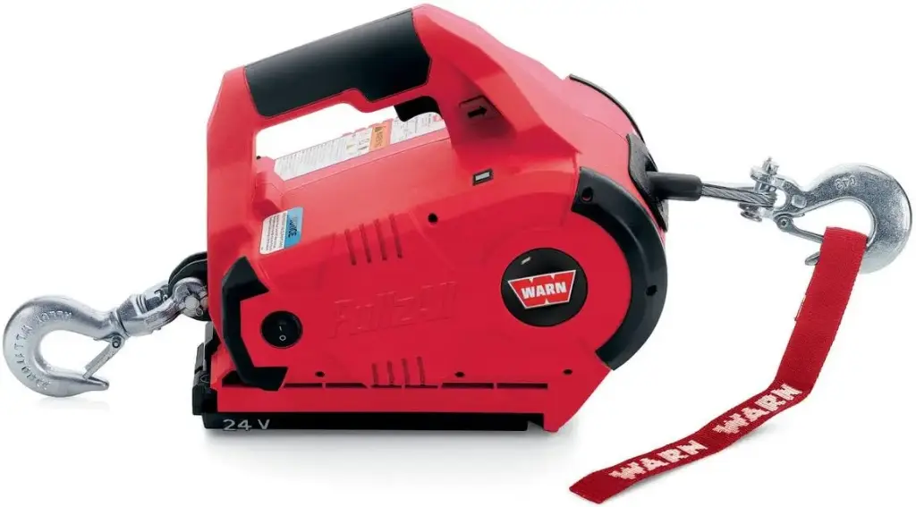 24V DC PullzAll 1/2" Ton/1000lb Pulling Capacity Portable Electric Winch W/Steel Cable & 2 Rechargeable Battery Packs (WARN)