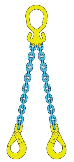 5/16" X 10Ft X 2 Legged Chain Bridle W/MGD Adjustable Masterlink & GBK Self Locking Hooks (Gunnebo)