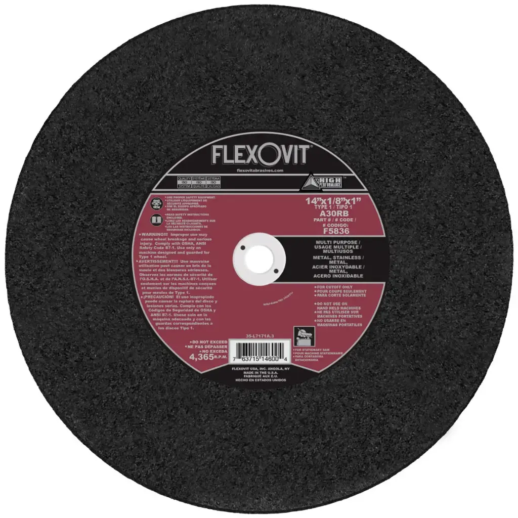 14" X 1/8" X 1" Arbor Steel Cut-Off Wheel A30RB Type 1 (Flexovit USA)