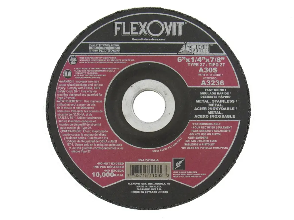 6" X 1/4" X 7/8" T27 Grinding Disc (Flexovit USA)