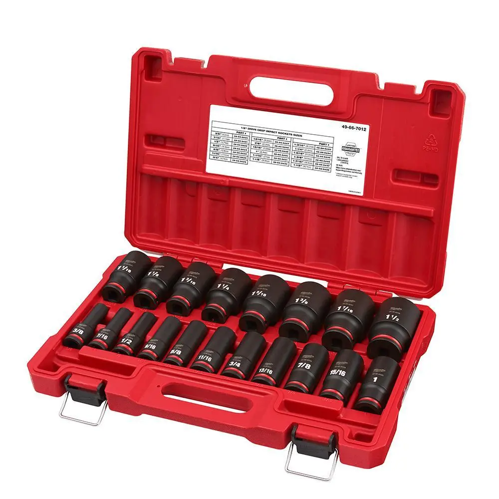 19Pc SAE 1/2 Dr. Deep Impact Socket Set [3/8"-1-1/2"] (Milwaukee/SHOCKWAVE)