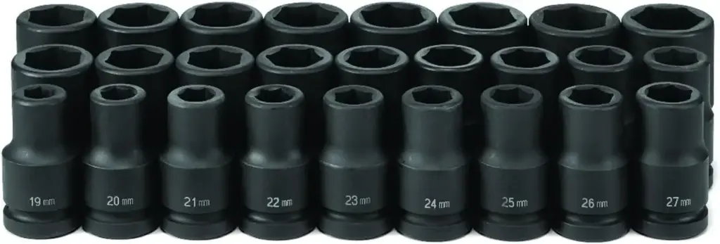 26Pc 1" Drive Metric 6Pt Deep Impact Set [19mm to 44mm] (Grey Pneumatic)