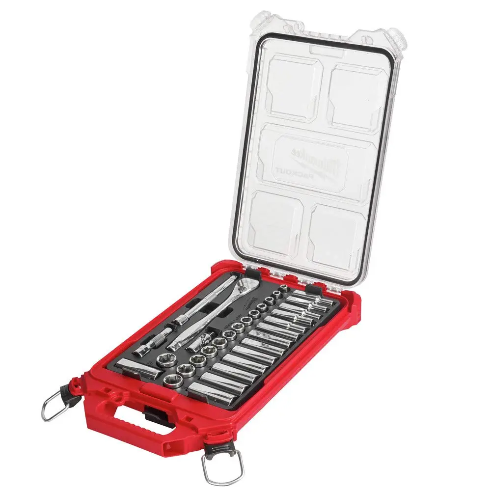 32Pc Metric 3/8" Mechanics Ratchet & Socket Set in PACKOUT Case [Shallow/Deep, 6mm-19mm](Milwaukee)