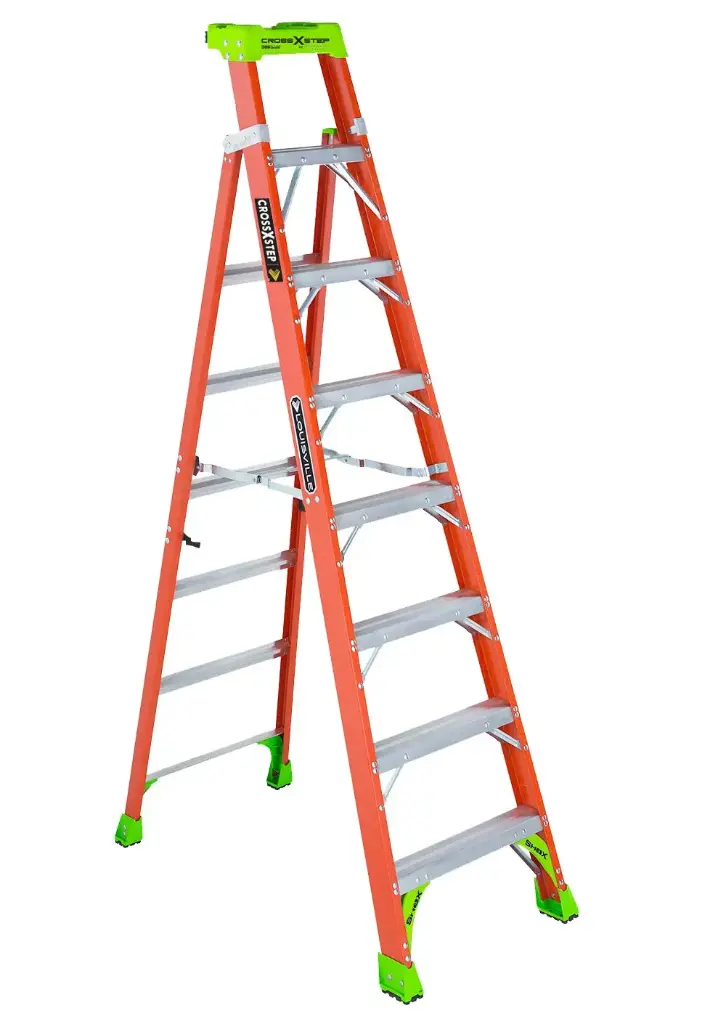 8Ft 4-Legged Fiberglass Cross Step Ladder 375lb (Louisville)