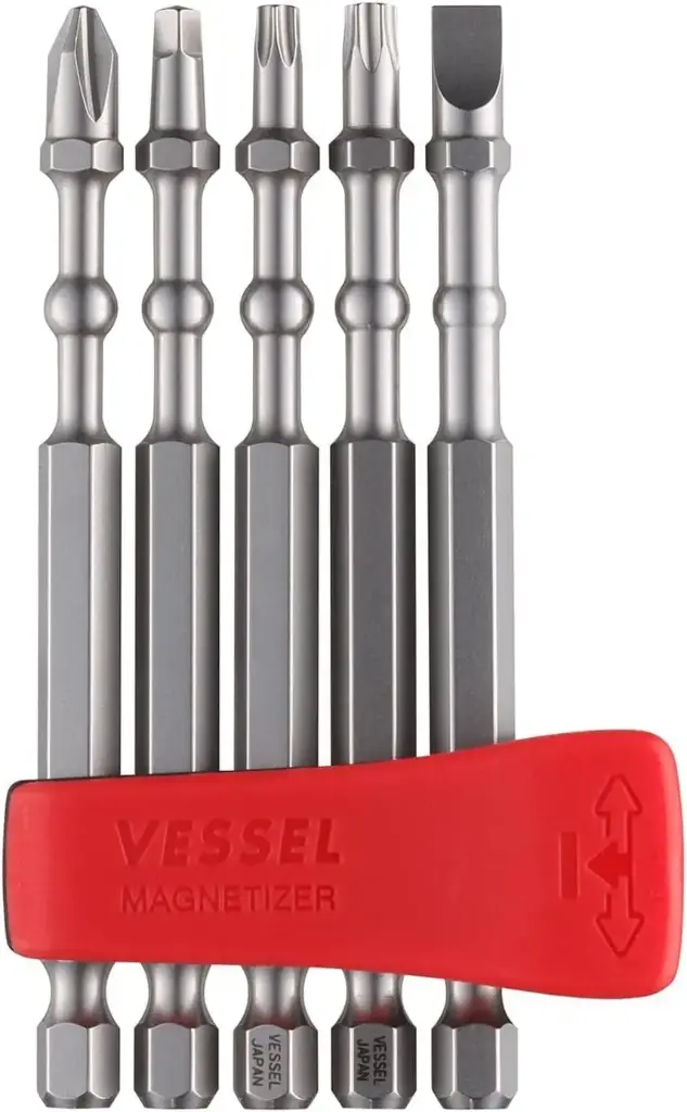 5Pc Torsion Bit W/Magnetizer Holder [PH2, SQ2, T20, T25, 1/4" Slot] (Vessel/Japan)