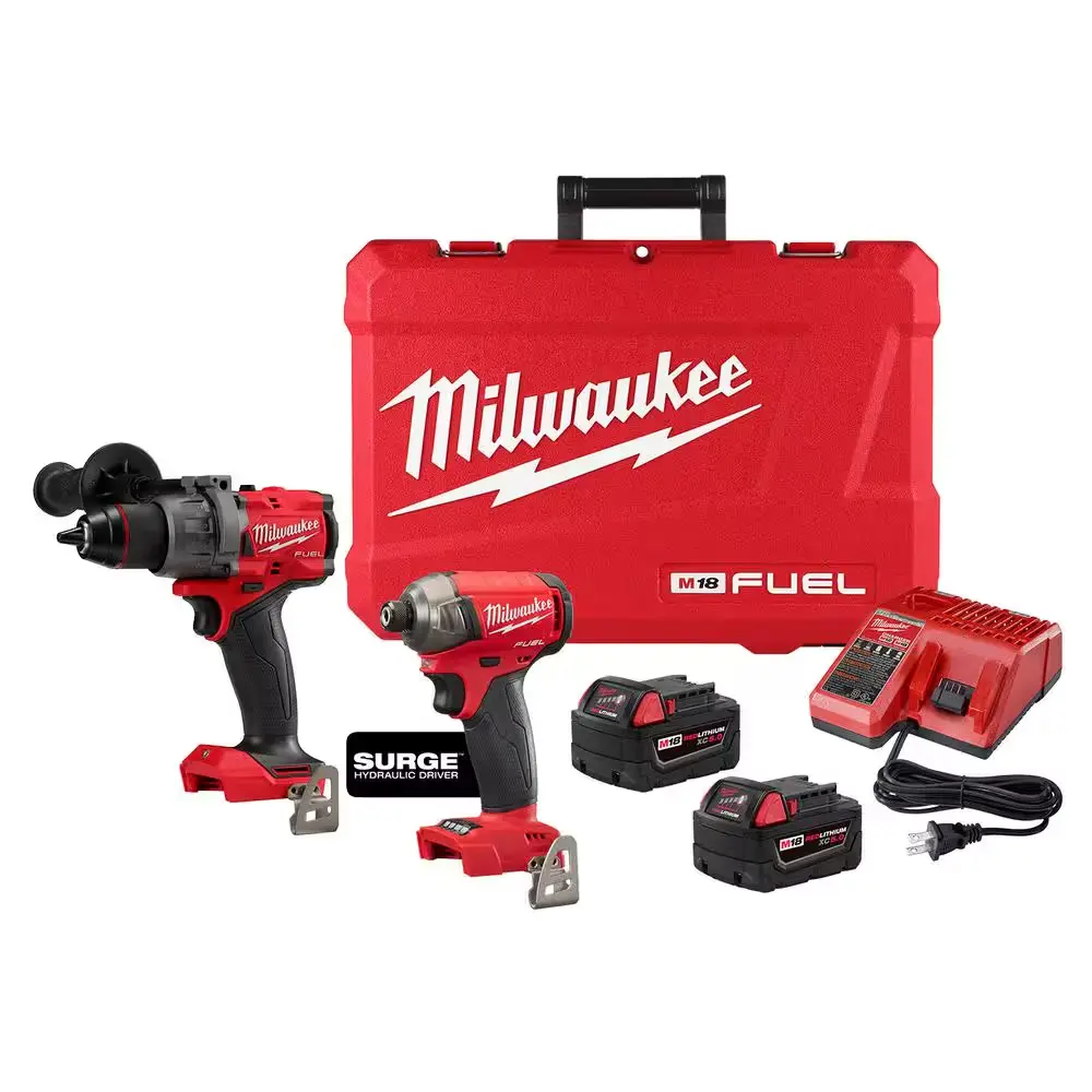 18V 1/2" Hammer Drill & Impact Driver Combo Kit W/2 Batteries, Charger (Milwaukee)