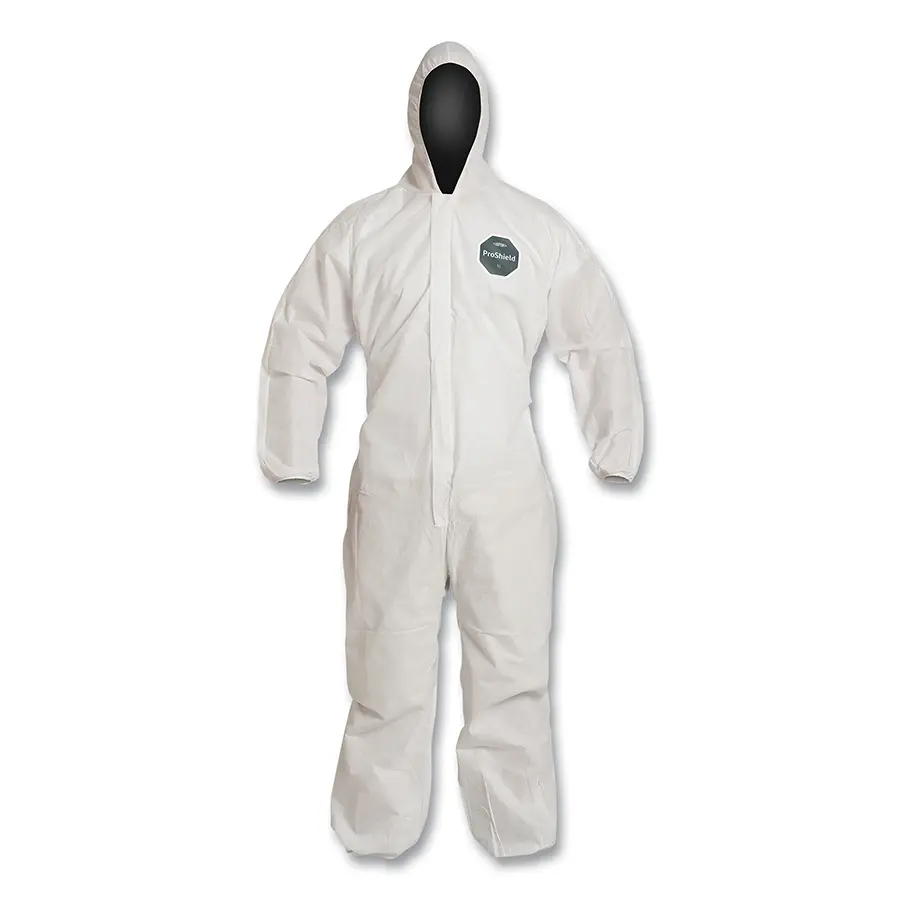 Large White Hooded Coverall Suit [Serged Seams & Elastic Wrist/Ankle] (Dupont/ProShield)