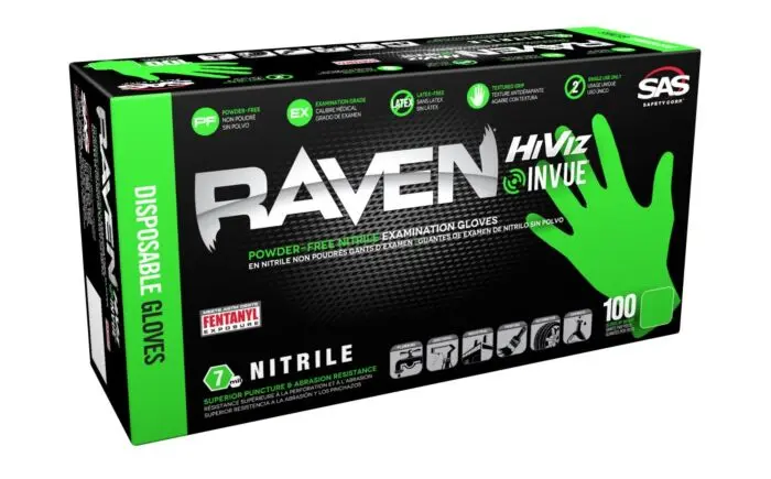 X-Large Hi-Viz Green Raven 7mil Nitrile Gloves (SAS/INVUE)