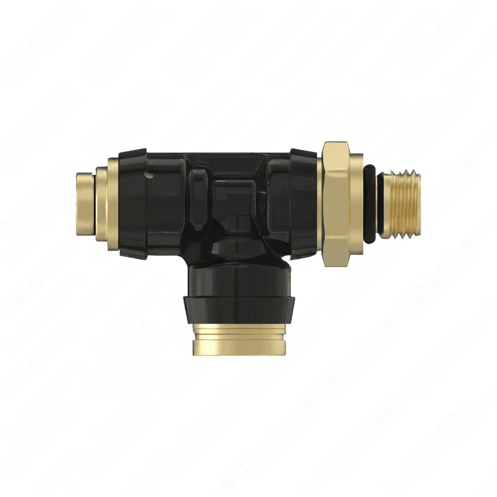 3/8" & 1/4 PTC X M12-1.5 O-Ring Thread Male Run Tee Swivel Brass Fitting (DOT)