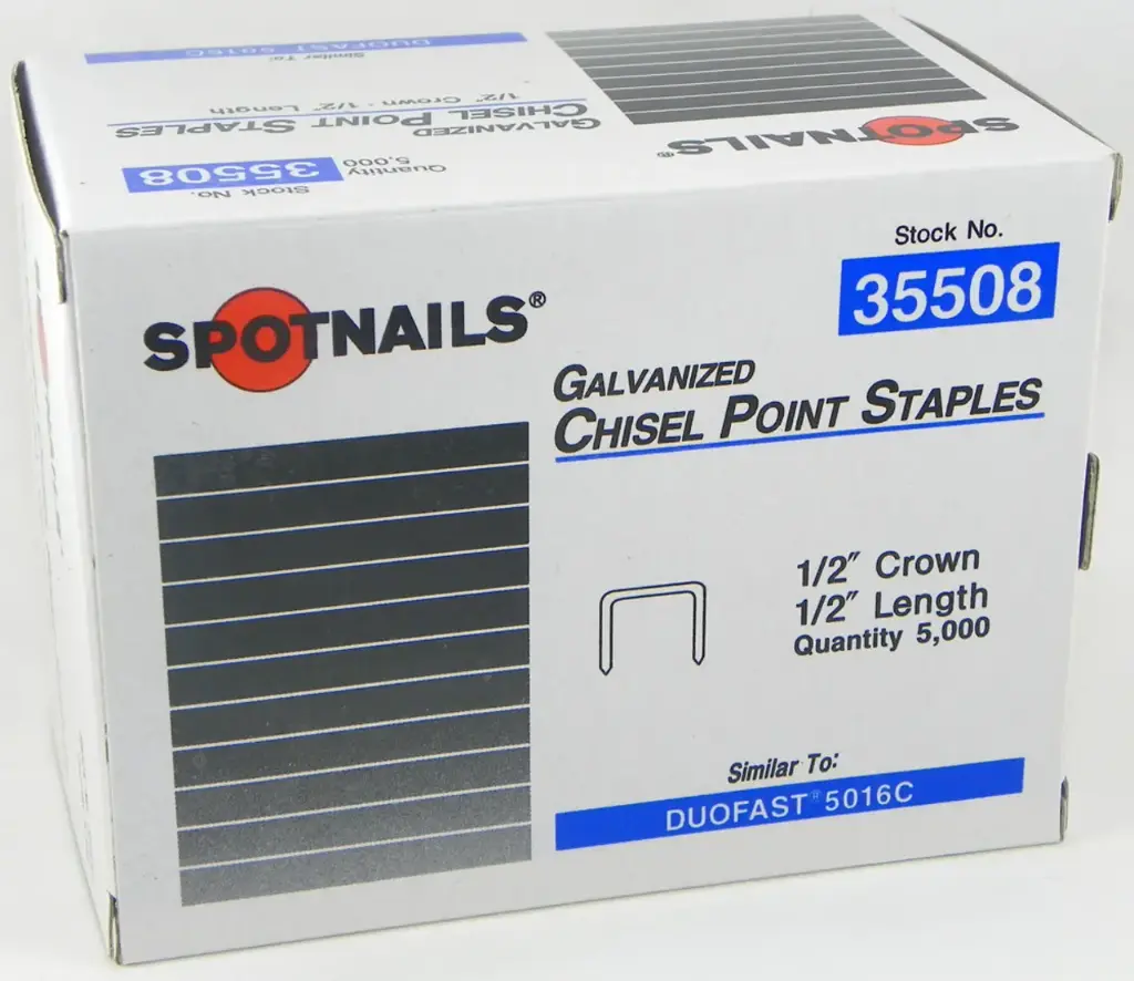20Ga X 1/2" (Cr) X 1/2" (L) Galvanized Staples [5,000ct] (Spotnails) [Compatible with Duo-Fast+]