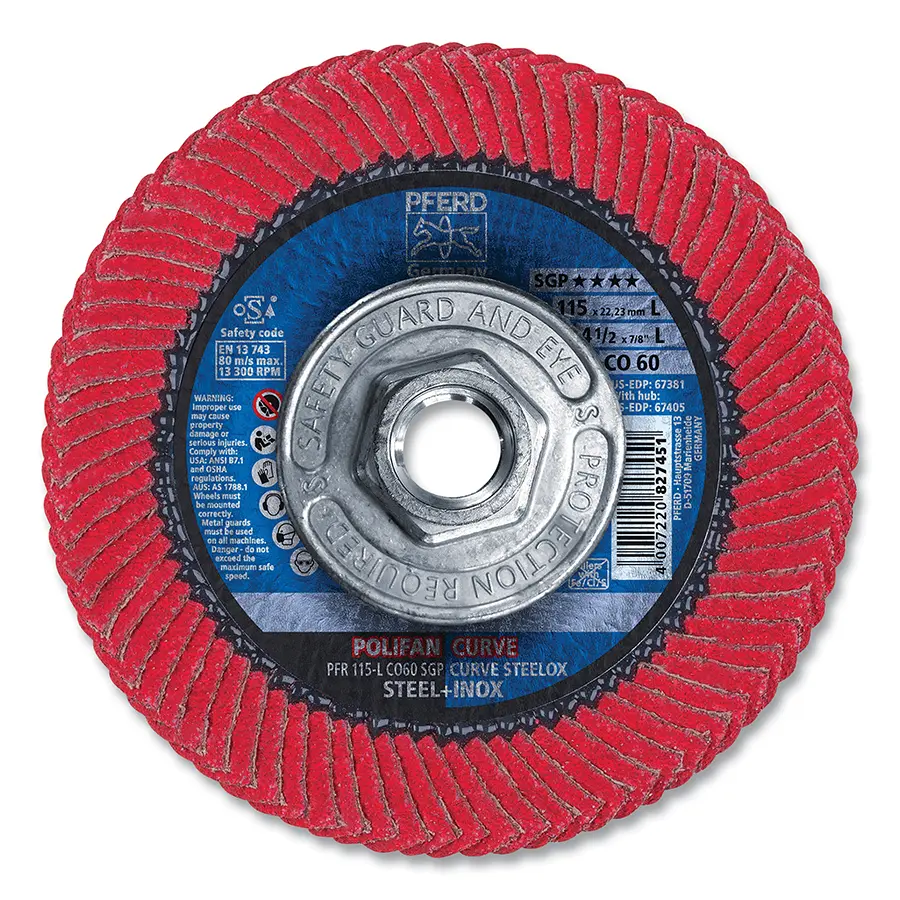 4-1/2" X 5/8"-11 X 60Grit Polifan SGP Curve Steelox Flap Disc Ceramic (Pferd)