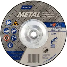 7" X 1/4" X 5/8-11 METAL T-27 Depressed Center Grinding Wheel (Norton)