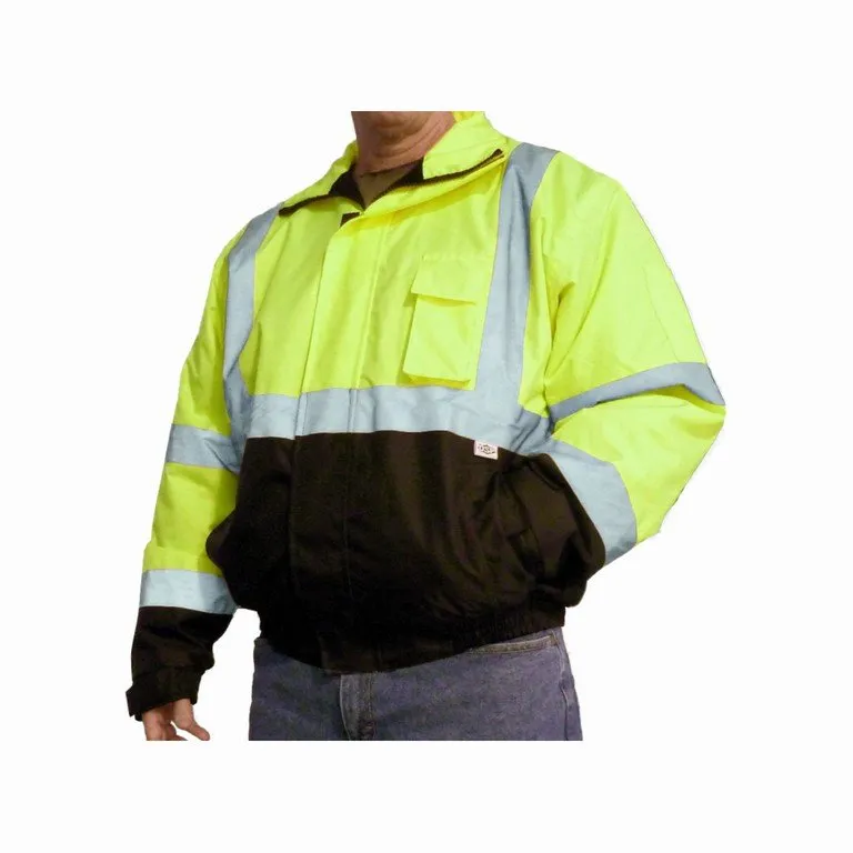 X-Large Lime/Black Class 3 Insulated Bomber Jacket w/2" Silver Safety Stripe
